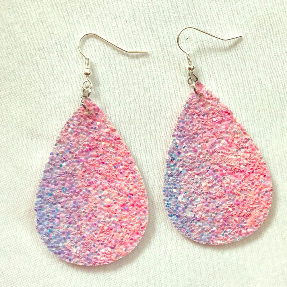 2 for $13 Glitter leather teardrop earrings